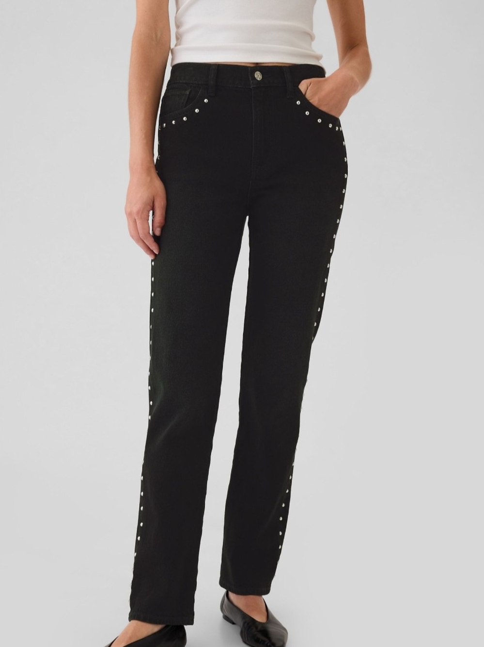 GAP 90s Black Stud-Trim Straight-Leg Jeans